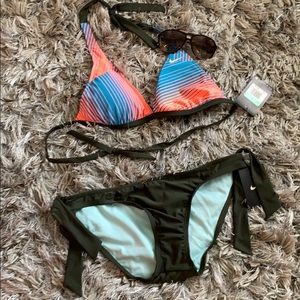 Nike Army green/teal/coral Reversible Top Bikini